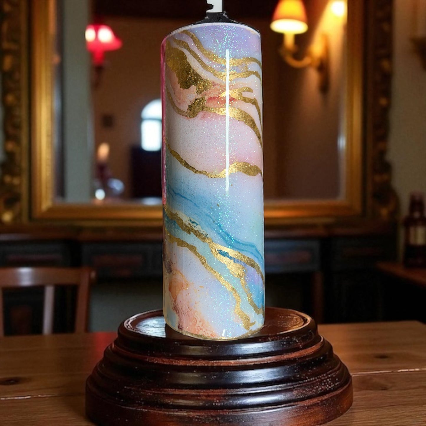 20 oz Skinny Tumbler-#1 - Pink Marble w Gold Leaf Epoxy