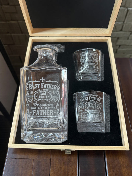 Laser Engraved 2 Glass Decanter Set-Best Dad