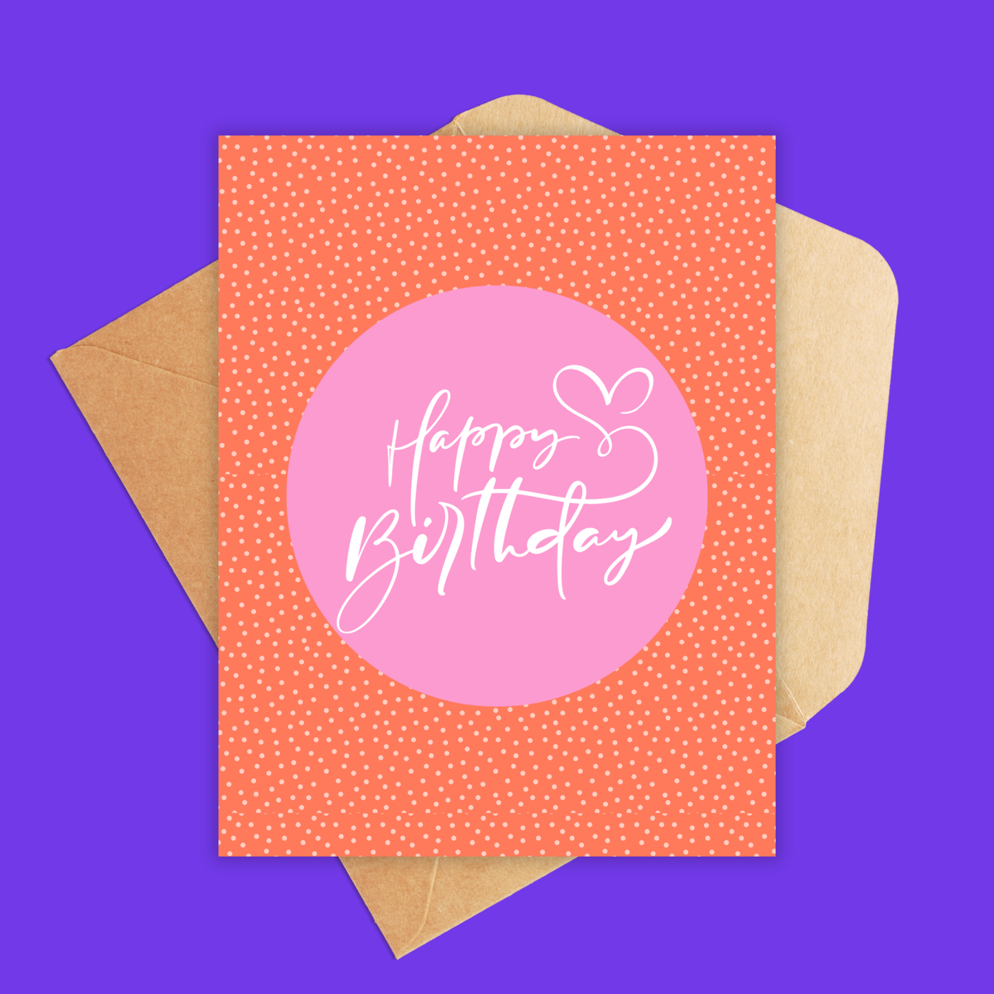 Orange and Pink Dot Happy Birthday Card